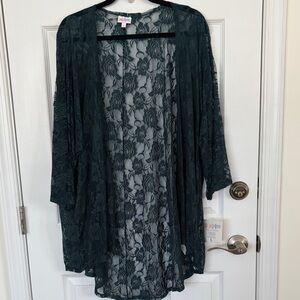 LuLaRoe Lace Open-Front Cardigan - Deep Green